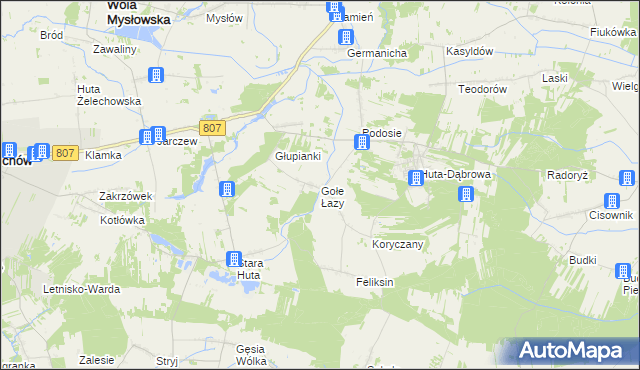 mapa Gołe Łazy, Gołe Łazy na mapie Targeo