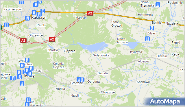 mapa Gołębiówka gmina Kałuszyn, Gołębiówka gmina Kałuszyn na mapie Targeo