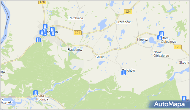 mapa Golice gmina Cedynia, Golice gmina Cedynia na mapie Targeo