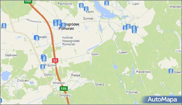 mapa Golin gmina Nowogródek Pomorski, Golin gmina Nowogródek Pomorski na mapie Targeo