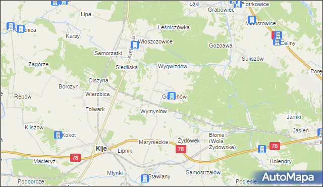 mapa Gołuchów gmina Kije, Gołuchów gmina Kije na mapie Targeo