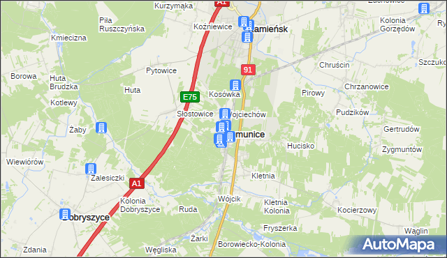 mapa Gomunice, Gomunice na mapie Targeo