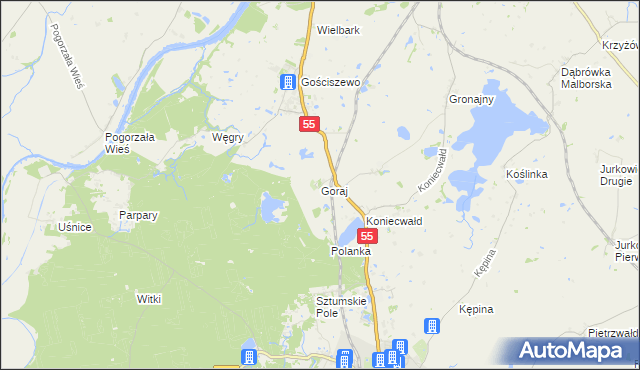 mapa Goraj gmina Sztum, Goraj gmina Sztum na mapie Targeo