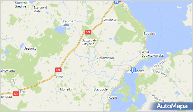 mapa Gorazdowo gmina Giżycko, Gorazdowo gmina Giżycko na mapie Targeo