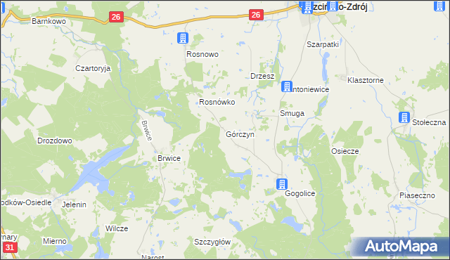 mapa Górczyn gmina Trzcińsko-Zdrój, Górczyn gmina Trzcińsko-Zdrój na mapie Targeo