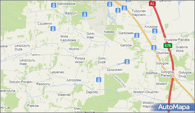 mapa Górki Duże gmina Tuszyn, Górki Duże gmina Tuszyn na mapie Targeo