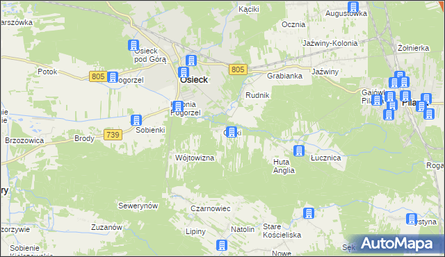 mapa Górki gmina Osieck, Górki gmina Osieck na mapie Targeo