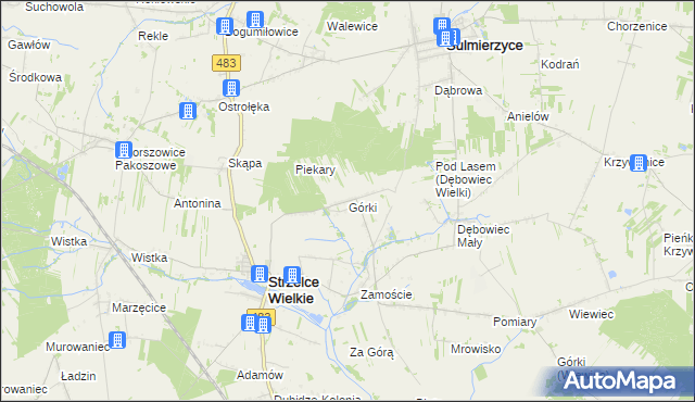 mapa Górki gmina Strzelce Wielkie, Górki gmina Strzelce Wielkie na mapie Targeo