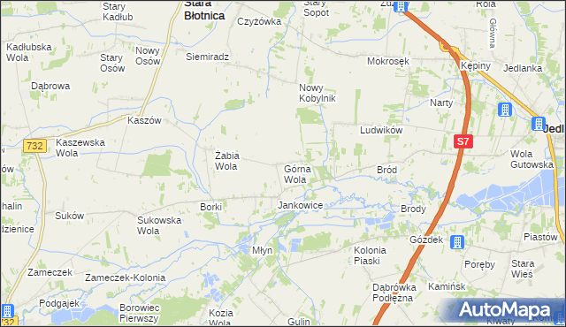 mapa Górna Wola gmina Jedlińsk, Górna Wola gmina Jedlińsk na mapie Targeo
