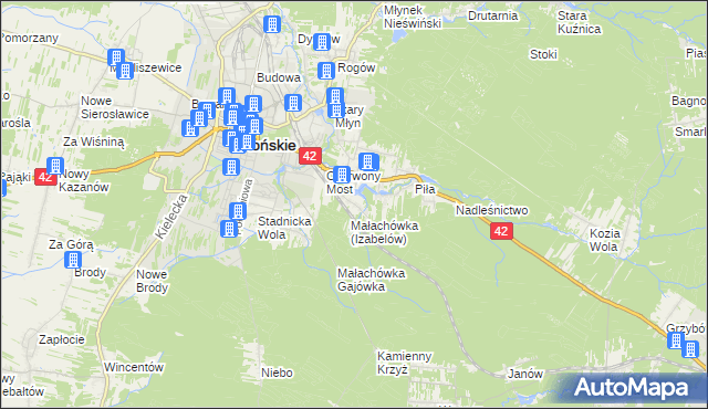 mapa Górny Młyn gmina Końskie, Górny Młyn gmina Końskie na mapie Targeo