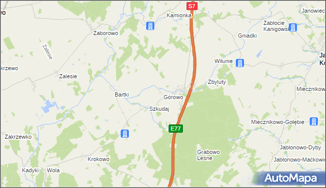 mapa Górowo gmina Kozłowo, Górowo gmina Kozłowo na mapie Targeo