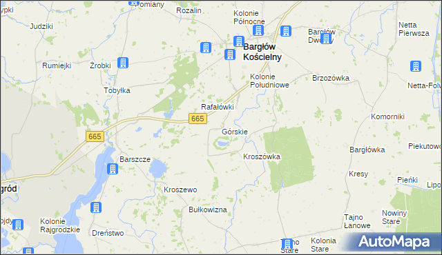 mapa Górskie gmina Bargłów Kościelny, Górskie gmina Bargłów Kościelny na mapie Targeo