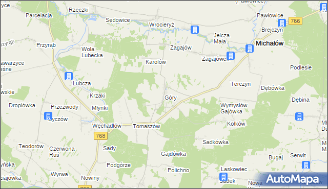 mapa Góry gmina Michałów, Góry gmina Michałów na mapie Targeo