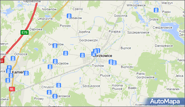 mapa Gorzkowice, Gorzkowice na mapie Targeo