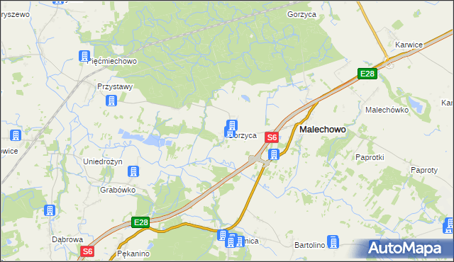 mapa Gorzyca gmina Malechowo, Gorzyca gmina Malechowo na mapie Targeo