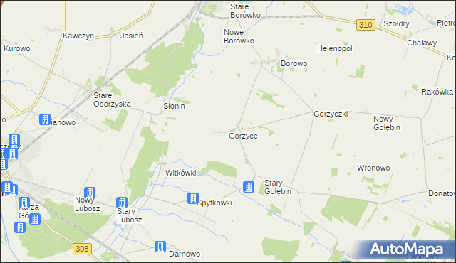 mapa Gorzyce gmina Czempiń, Gorzyce gmina Czempiń na mapie Targeo