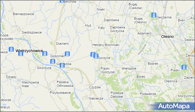 mapa Gorzyce gmina Żabno, Gorzyce gmina Żabno na mapie Targeo