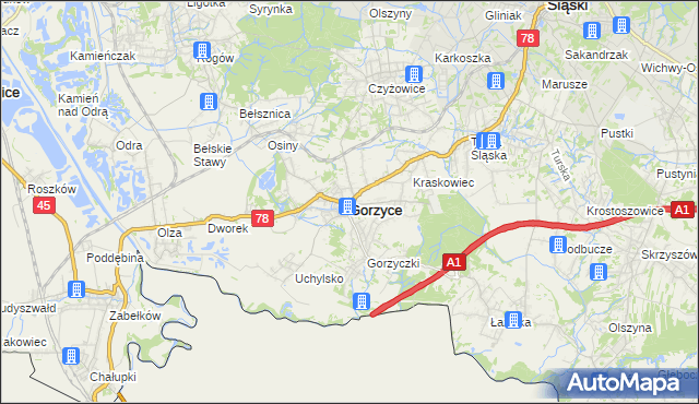 mapa Gorzyce powiat wodzisławski, Gorzyce powiat wodzisławski na mapie Targeo