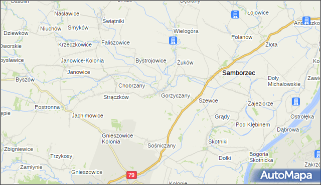 mapa Gorzyczany, Gorzyczany na mapie Targeo