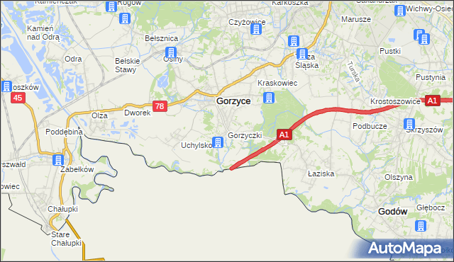 mapa Gorzyczki gmina Gorzyce, Gorzyczki gmina Gorzyce na mapie Targeo