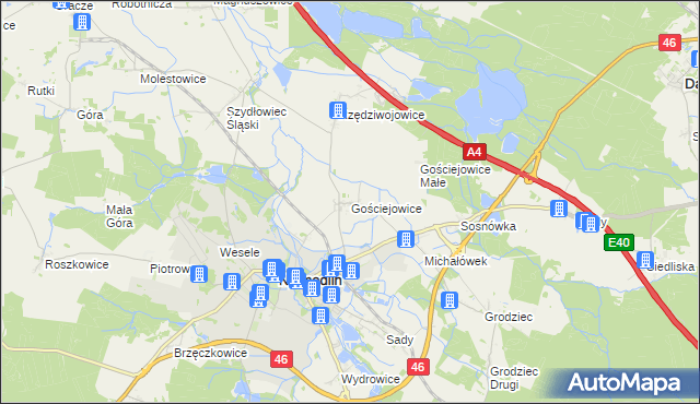 mapa Gościejowice, Gościejowice na mapie Targeo