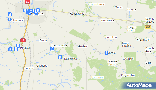 mapa Gosław gmina Byczyna, Gosław gmina Byczyna na mapie Targeo