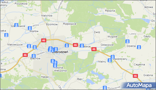 mapa Gosławice gmina Dobrodzień, Gosławice gmina Dobrodzień na mapie Targeo