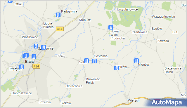 mapa Gostomia gmina Biała, Gostomia gmina Biała na mapie Targeo