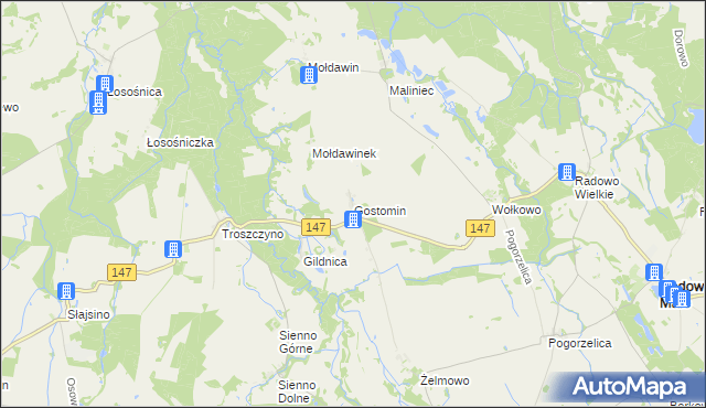 mapa Gostomin gmina Radowo Małe, Gostomin gmina Radowo Małe na mapie Targeo