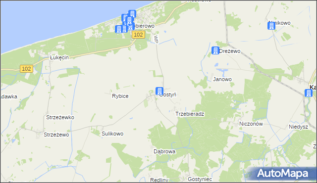 mapa Gostyń gmina Świerzno, Gostyń gmina Świerzno na mapie Targeo