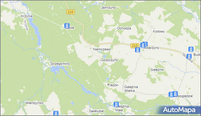 mapa Goszczyno gmina Dębnica Kaszubska, Goszczyno gmina Dębnica Kaszubska na mapie Targeo