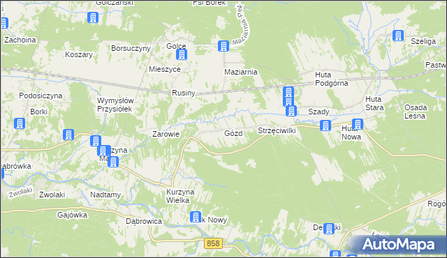 mapa Gózd gmina Harasiuki, Gózd gmina Harasiuki na mapie Targeo