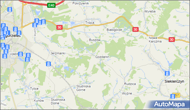 mapa Gozdanin gmina Zgorzelec, Gozdanin gmina Zgorzelec na mapie Targeo