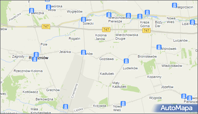 mapa Gozdawa gmina Sienno, Gozdawa gmina Sienno na mapie Targeo