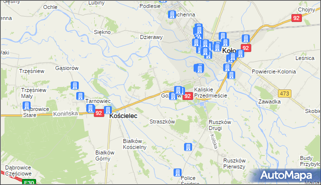 mapa Gozdów gmina Kościelec, Gozdów gmina Kościelec na mapie Targeo