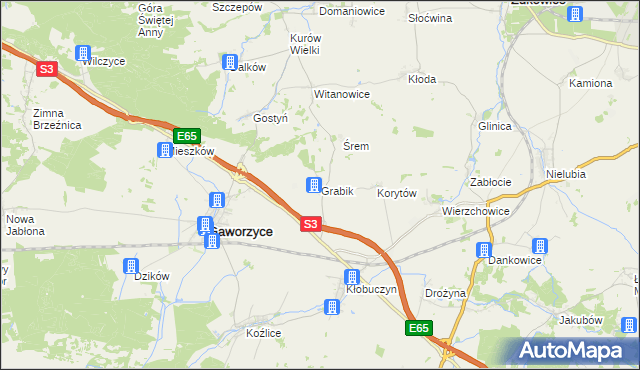 mapa Grabik gmina Gaworzyce, Grabik gmina Gaworzyce na mapie Targeo