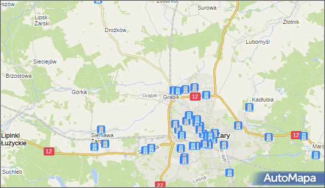 mapa Grabik gmina Żary, Grabik gmina Żary na mapie Targeo