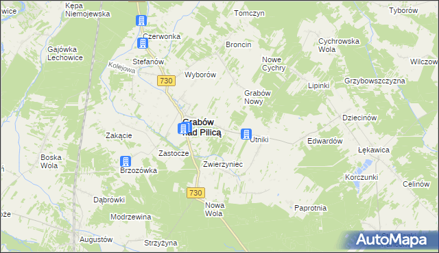 mapa Grabina gmina Grabów nad Pilicą, Grabina gmina Grabów nad Pilicą na mapie Targeo