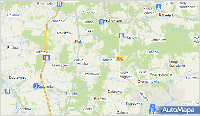 mapa Grabina gmina Mińsk Mazowiecki, Grabina gmina Mińsk Mazowiecki na mapie Targeo