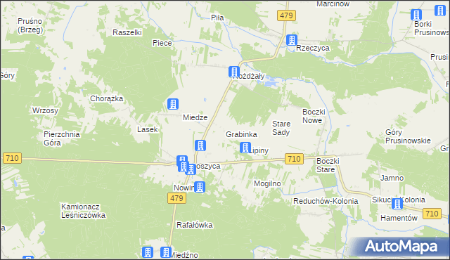 mapa Grabinka gmina Warta, Grabinka gmina Warta na mapie Targeo