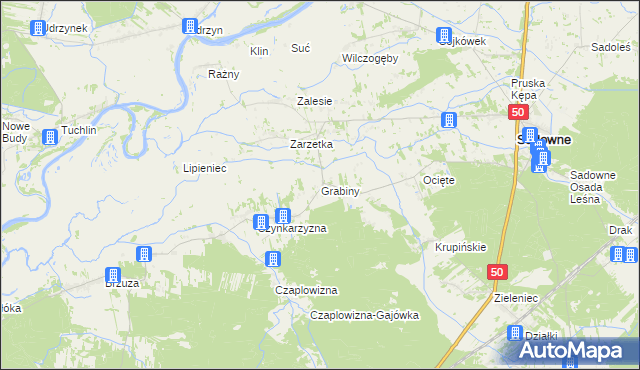 mapa Grabiny gmina Sadowne, Grabiny gmina Sadowne na mapie Targeo