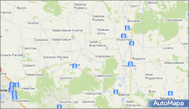 mapa Grabiszew gmina Zgierz, Grabiszew gmina Zgierz na mapie Targeo