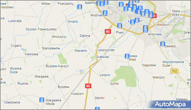 mapa Grabków gmina Kutno, Grabków gmina Kutno na mapie Targeo