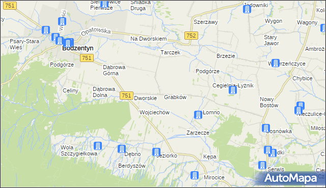 mapa Grabków gmina Pawłów, Grabków gmina Pawłów na mapie Targeo