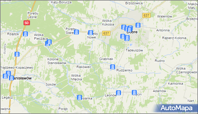 mapa Grabniak gmina Dobre, Grabniak gmina Dobre na mapie Targeo