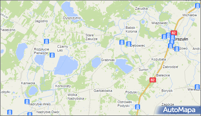 mapa Grabniak gmina Urszulin, Grabniak gmina Urszulin na mapie Targeo