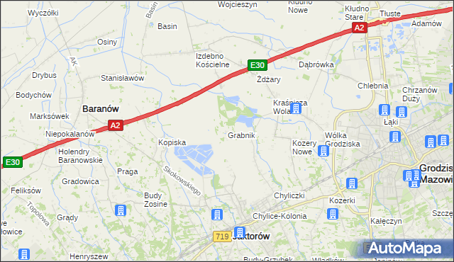 mapa Grabnik gmina Jaktorów, Grabnik gmina Jaktorów na mapie Targeo