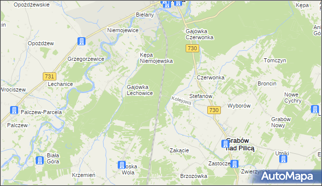 mapa Grabów gmina Grabów nad Pilicą, Grabów gmina Grabów nad Pilicą na mapie Targeo