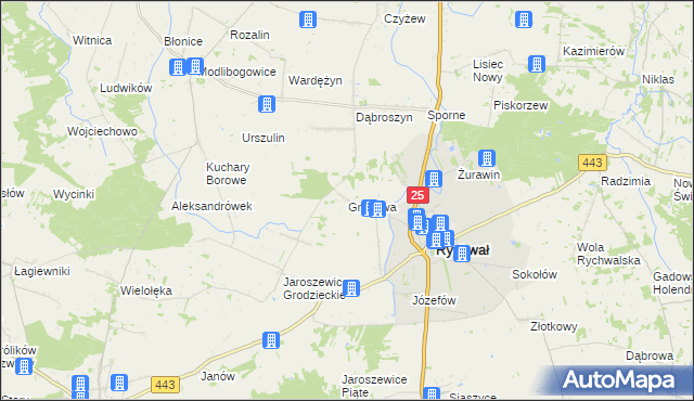 mapa Grabowa gmina Rychwał, Grabowa gmina Rychwał na mapie Targeo