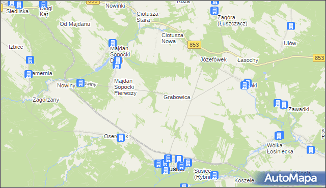 mapa Grabowica gmina Susiec, Grabowica gmina Susiec na mapie Targeo